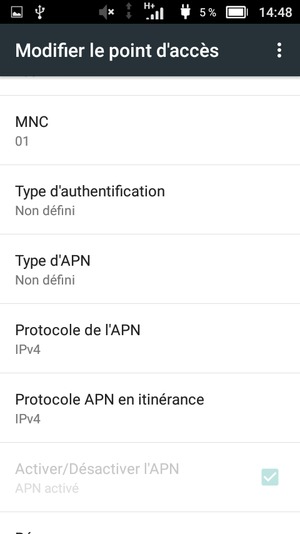 Faites défiler vers le bas et saisissez les informations Internet