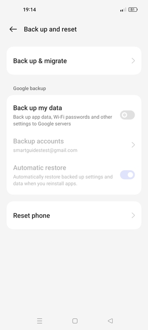 Turn on Back up my data