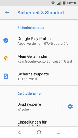 Um Ihre Bildschirmsperre zu aktivieren, gehen Sie zum Sicherheit und Standort Menü und wählen Sie  Displaysperre