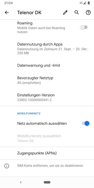 Schalten Sie Netz automatisch auswählen aus