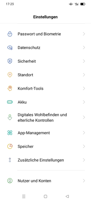 Scrollen Sie und wählen Sie Sicherheit