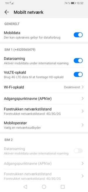 Slå Dataroaming til eller fra