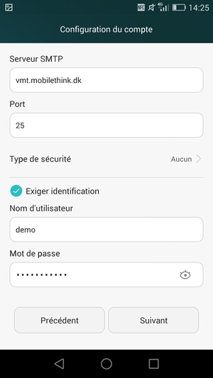 Saisissez l'adresse du serveur sortant