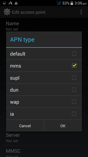 Check the mms checkbox and select OK