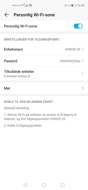 Telefonen din er konfigurert for bruk som et modem