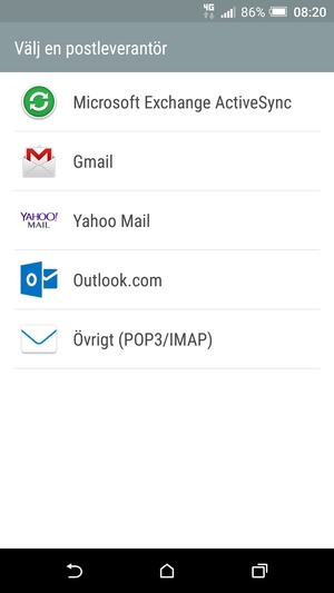 Välj Microsoft Exchange ActiveSync