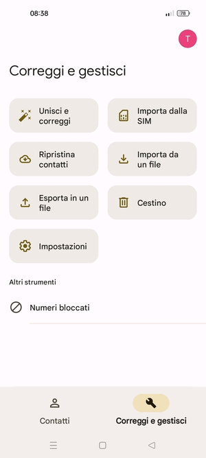 Seleziona Importa della SIM