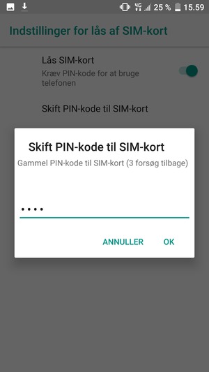 Indtast din Gammel PIN-kode til SIM-kort og vælg OK
