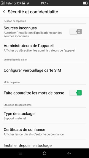 Sélectionnez Configurer verrouillage carte SIM