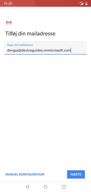 Indtast din e-mailadresse og vælg MANUEL KONFIGURATION
