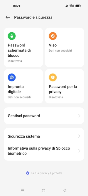 Per attivare il blocco dello schermo, vai al menu Password e sicurezza e seleziona Password schemata di blocco