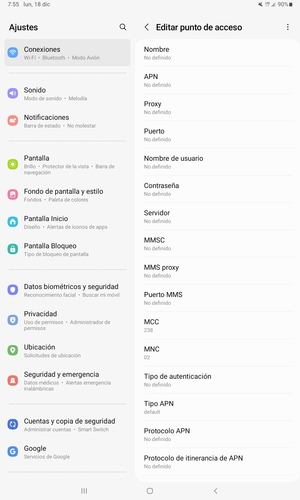 Introduzca la información de MMS