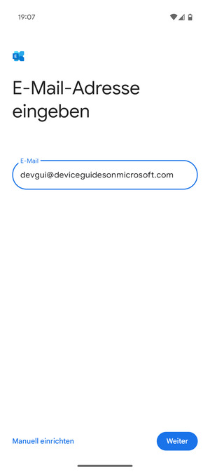 Geben Sie Ihre E-Mail-Adresse ein und wählen Sie Manuell einrichten