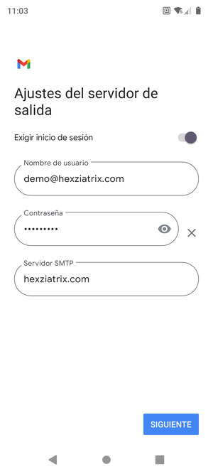Introduzca la dirección de servidor saliente y seleccione SIGUIENTE