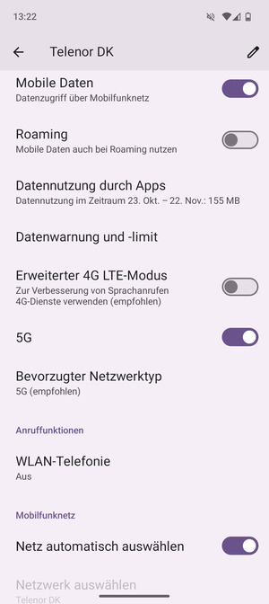 Um das Netzwerk zu wechseln, falls Probleme auftreten, schalten Sie Netz automatisch auswählen aus