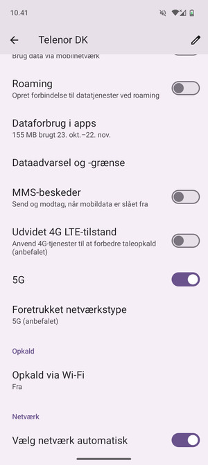 Scroll til og vælg Foretrukket netværkstype
