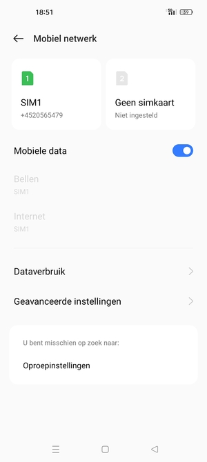 Selecteer SIM1 of SIM2