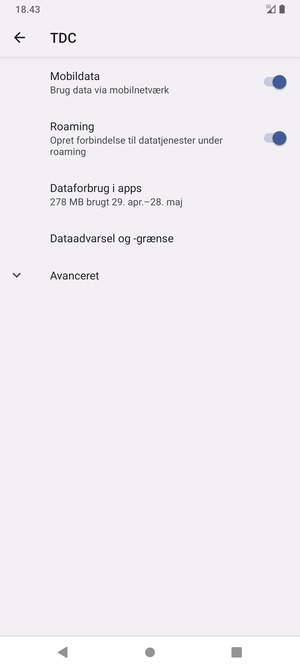 Slå Roaming til eller fra