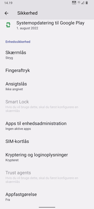 For at ændre PIN-koden til sim-kortet, scroll til og vælg SIM-kortlås