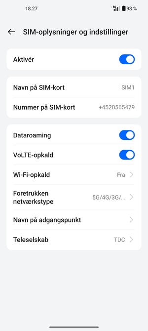 Slå Dataroaming til eller fra