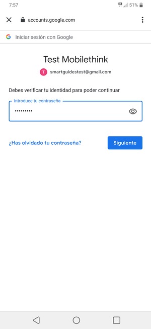 Introduzca su contraseña y seleccione Siguientet