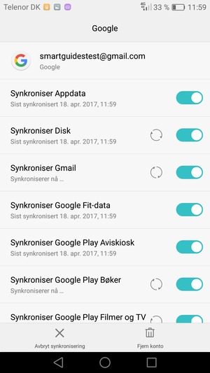 Din informasjon blir synkronisert