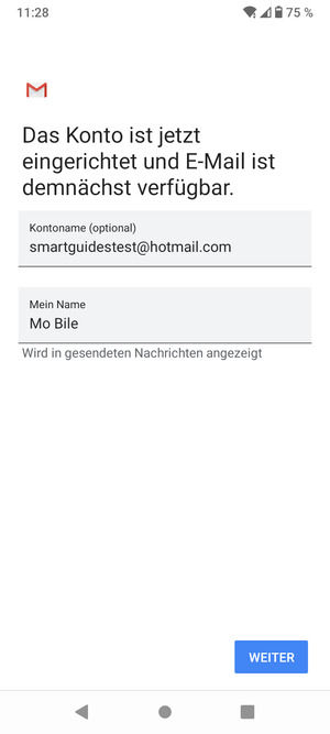 Geben Sie Ihrem Konto einen Namen und geben Sie Ihren Namen ein. Wählen Sie WEITER