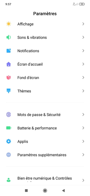 Faites défiler et sélectionnez Mots de passe & Sécurité