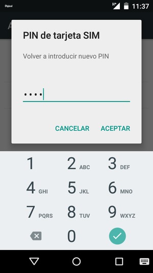 Confirme su nuevo PIN de tarjeta SIM y seleccione ACEPTAR