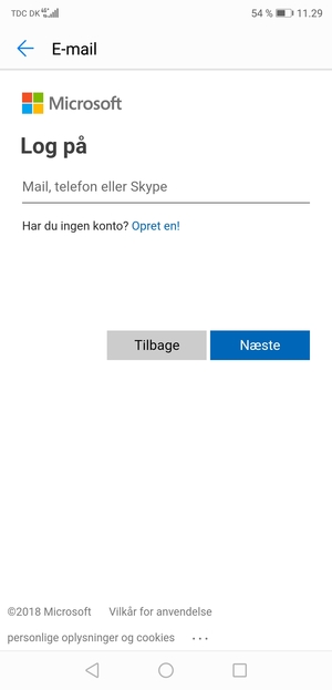Indtast din Hotmail adresse og vælg Næste