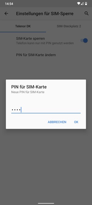 Geben Sie Ihre neue PIN der SIM-Karte ein und wählen Sie OK