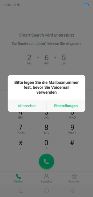 Falls Ihre Voicemail nicht eingerichtet ist, wählen Sie Einstellungen