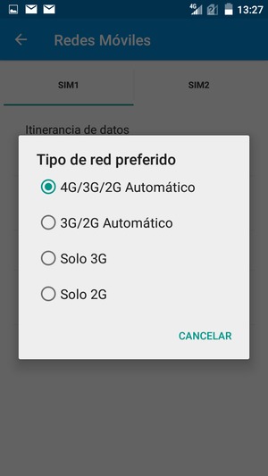 Seleccione Solo 2G / Solo GSM para habilitar 2G