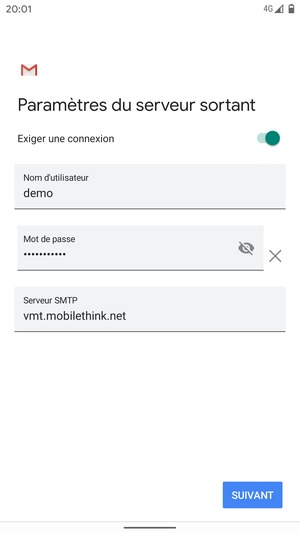 Saisissez l'adresse du serveur sortant