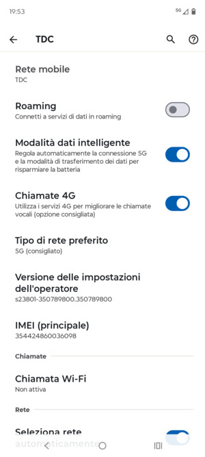 Scorri e seleziona Tipo di rete preferito