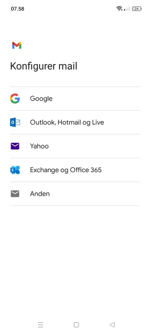 Vælg Exchange og Office 365