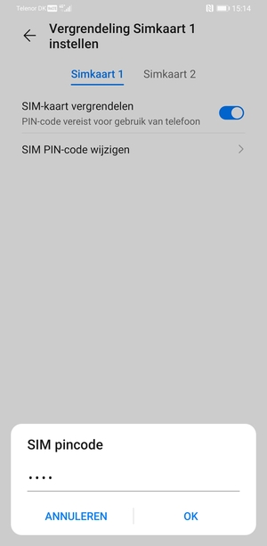 Bevestig uw nieuwe SIM pincode en selecteer OK