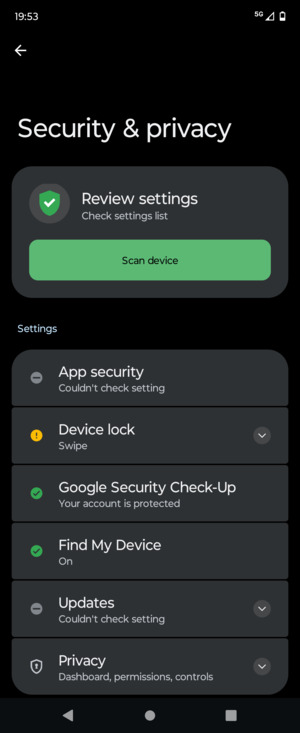 To activate your screen lock, go to the Security & privacy menu and select Device lock