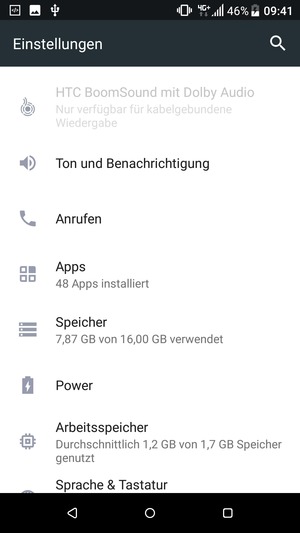Scrollen Sie und wählen Sie Power
