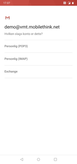 Vælg Personlig (POP3) eller Personlig (IMAP)