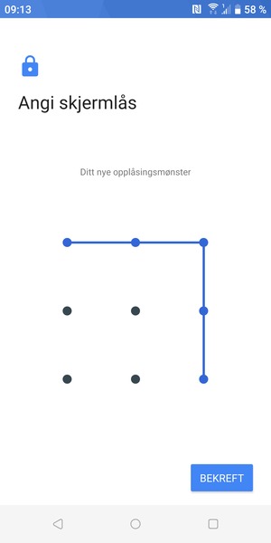Tegn opplåsingsmønsteret igjen og velg BEKREFT