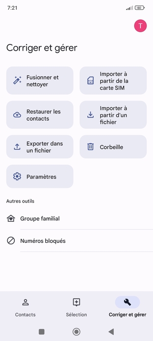 Sélectionnez Importer à partir de la carte SIM