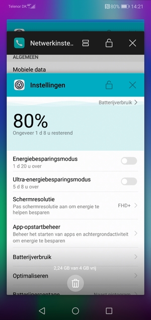 Selecteer het Verwijderen-pictogram om actieve apps te sluiten