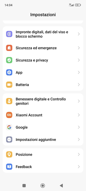 Torna al menu Impostazioni e seleziona Impostazioni aggiuntive