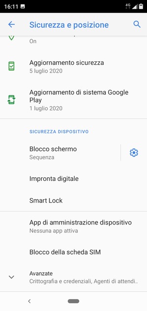 Per cambiare il PIN della scheda SIM, scorri e seleziona Blocco della scheda SIM
