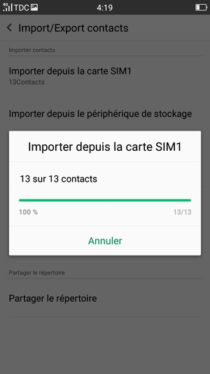 Vos contacts vont être enregistrés sur votre compte Google et dans votre téléphone lors de la prochaine synchronisation de Google.