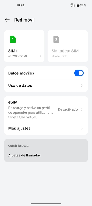 Seleccione SIM1 o SIM2
