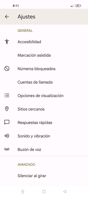 Desplácese y seleccione Buzón de voz