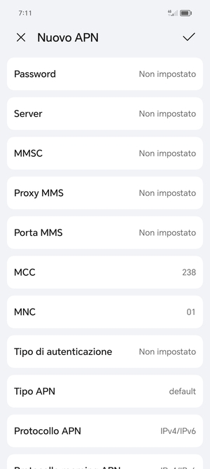 Scorri verso il basso e inserisci le informazioni degli MMS