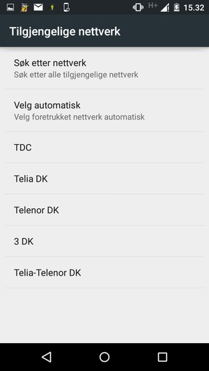 Velg en nettverksoperatør fra listen